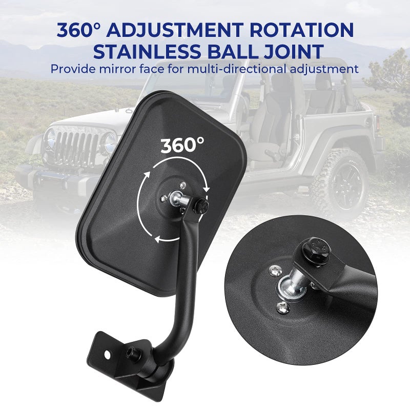 QMPARTS Upgraded Mirrors Doors Off Compatible with Wrangler TJ JK JKU  No Vibrate & Wobble Side View Mirrors  Easy-Install Quick Release Mirror Relocation Kit Compatible with Wrangler 1997-2018 - Image 5